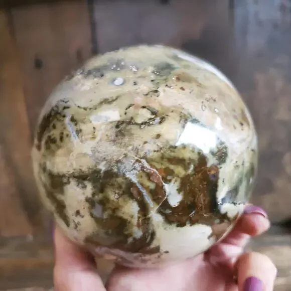 Ocean Jasper Large Sphere with Druzy Cave 986 Grams 90mm